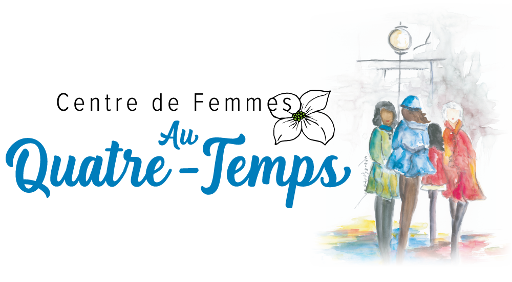 Logo du Centre de Femmes Au Quatre-Temps avec un dessin de femmes style aquarelle.